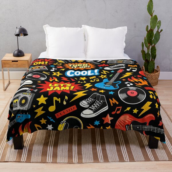 Item preview, Retro Rock On Doodles - Colorful Music Boombox and Guitar Pattern designed and sold by myforestfog.