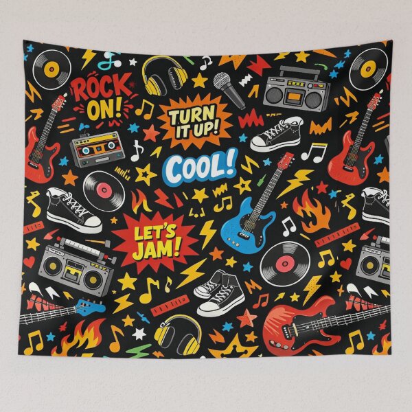 Item preview, Retro Rock On Doodles - Colorful Music Boombox and Guitar Pattern designed and sold by myforestfog.