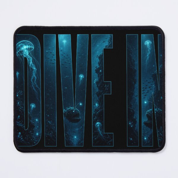 Item preview, DIVE IN — Midnight Trench Tee (Abyssal Biolume Lettering) designed and sold by Jandedan.