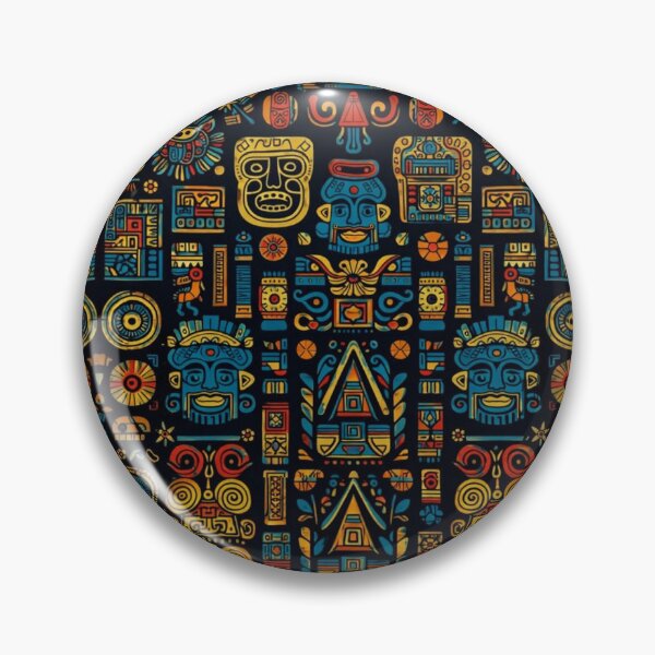 Item preview, Ancient Aztec Mystery - Vibrant Mayan Tribal Mask Seamless Pattern designed and sold by myforestfog.