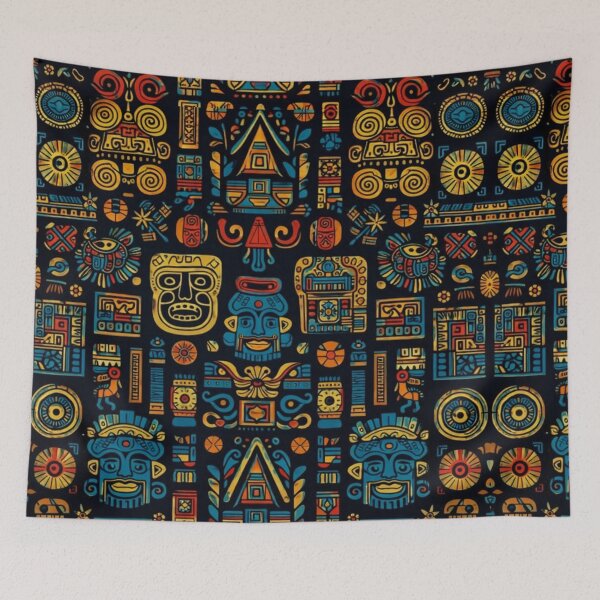 Item preview, Ancient Aztec Mystery - Vibrant Mayan Tribal Mask Seamless Pattern designed and sold by myforestfog.