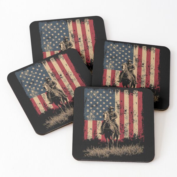 Item preview, Patriotic Western American Cowboy on Horse USA Flag Vintage designed and sold by CF_VintageDesign.