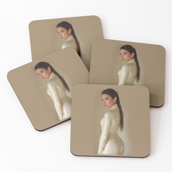 Item preview, Woman in Glossy Beige Bodysuit, High Ponytail and Confident Stance designed and sold by Magic-Reality.