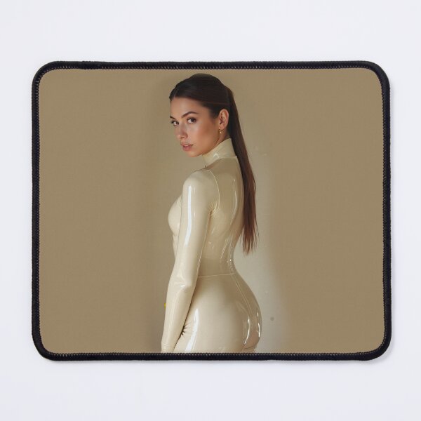 Item preview, Woman in Glossy Beige Bodysuit, High Ponytail and Confident Stance designed and sold by Magic-Reality.