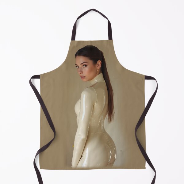 Item preview, Woman in Glossy Beige Bodysuit, High Ponytail and Confident Stance designed and sold by Magic-Reality.