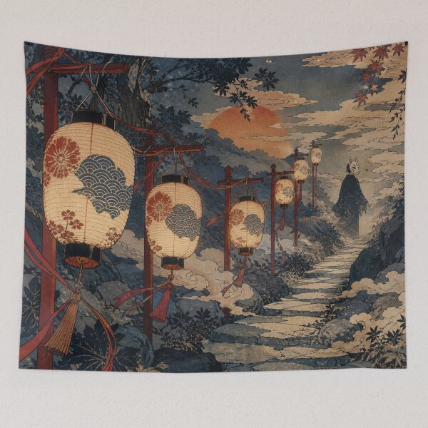Item preview, Kitsune Lantern-Lit Procession - Vintage Traditional Japanese Ukiyo-e Woodblock Print Style designed and sold by bapupa.