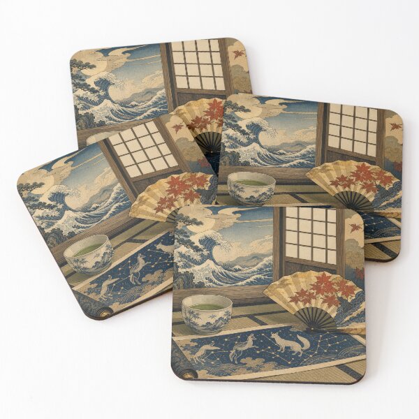 Item preview, Tea with the Kitsune Spirit - Vintage Traditional Japanese Ukiyo-e Woodblock Print Style designed and sold by bapupa.