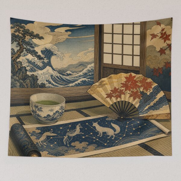 Item preview, Tea with the Kitsune Spirit - Vintage Traditional Japanese Ukiyo-e Woodblock Print Style designed and sold by bapupa.