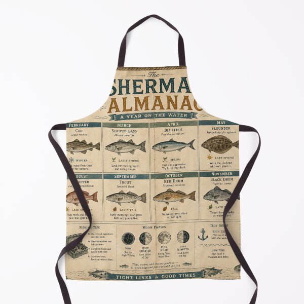 Item preview, FISHERMAN'S ALMANAC — Vintage Calendar Poster (Engraved Fish, Seasonal Tips) designed and sold by Jandedan.