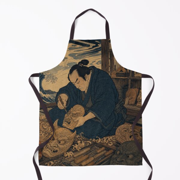 Item preview, Oni Mask Carver's Workshop - Vintage Traditional Japanese Ukiyo-e Woodblock Print Style designed and sold by bapupa.