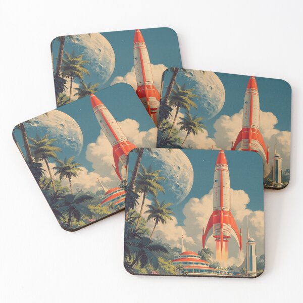 Item preview, Retro Futuristic Rocket Launch Tropical Paradise designed and sold by Visual Foundry.