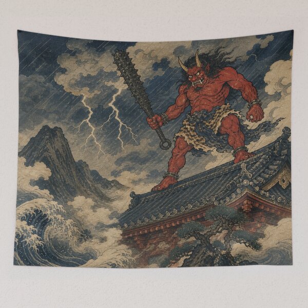 Item preview, Thunderous Oni Guardian - Vintage Traditional Japanese Ukiyo-e Woodblock Print Style designed and sold by bapupa.