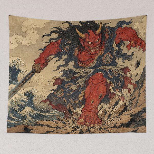 Item preview, Oni Crimson Fury - Vintage Traditional Japanese Ukiyo-e Woodblock Print Style designed and sold by bapupa.