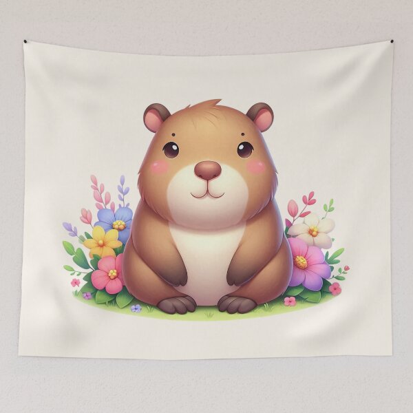 Item preview, Cute capybara with flowers designed and sold by SweetLilith.