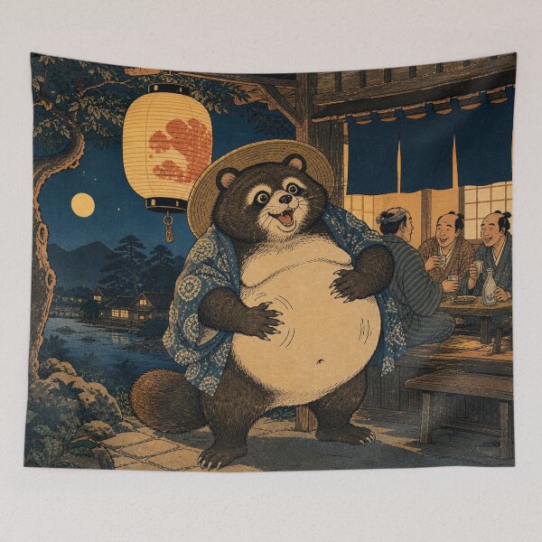 Item preview, Big Belly Tanuki - Vintage Traditional Japanese Ukiyo-e Woodblock Print Style designed and sold by bapupa.