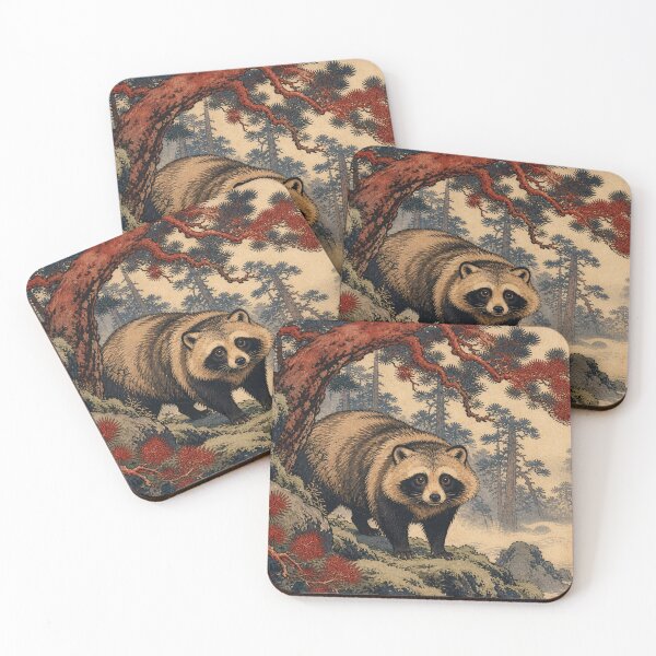 Item preview, Forest Tanuki - Vintage Traditional Japanese Ukiyo-e Woodblock Print Style designed and sold by bapupa.