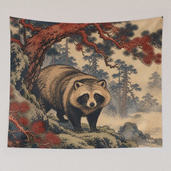 Item preview, Forest Tanuki - Vintage Traditional Japanese Ukiyo-e Woodblock Print Style designed and sold by bapupa.