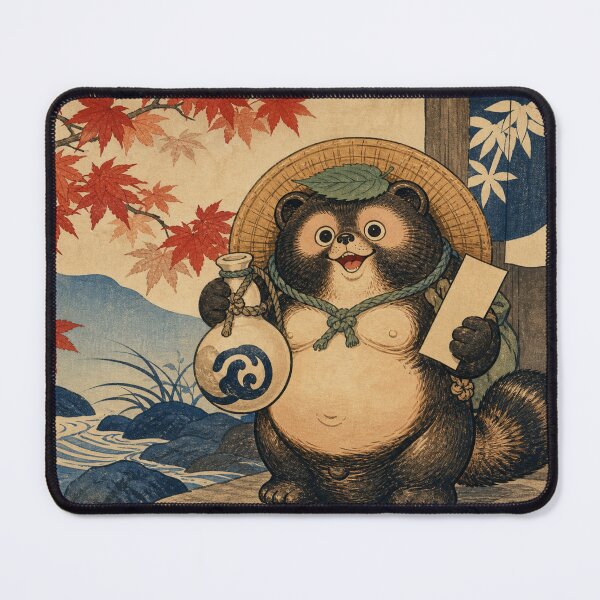 Item preview, Gourd Bearer Tanuki - Vintage Traditional Japanese Ukiyo-e Woodblock Print Style designed and sold by bapupa.