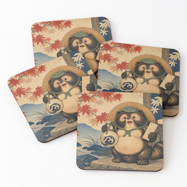 Item preview, Gourd Bearer Tanuki - Vintage Traditional Japanese Ukiyo-e Woodblock Print Style designed and sold by bapupa.