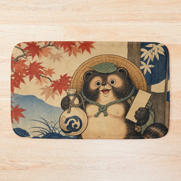 Item preview, Gourd Bearer Tanuki - Vintage Traditional Japanese Ukiyo-e Woodblock Print Style designed and sold by bapupa.
