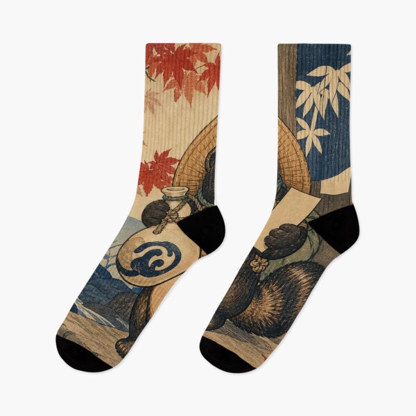 Item preview, Gourd Bearer Tanuki - Vintage Traditional Japanese Ukiyo-e Woodblock Print Style designed and sold by bapupa.