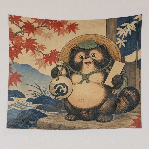 Item preview, Gourd Bearer Tanuki - Vintage Traditional Japanese Ukiyo-e Woodblock Print Style designed and sold by bapupa.