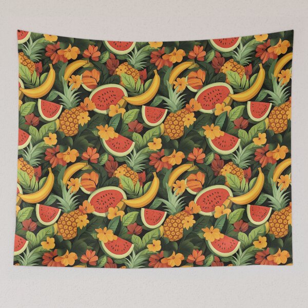 Item preview, Moody Dark Tropical Fruit Watermelon Pineapple Banana Pattern designed and sold by Athena2520.
