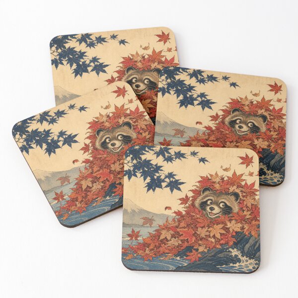 Item preview, Leaf Transformation Tanuki - Vintage Traditional Japanese Ukiyo-e Woodblock Print Style designed and sold by bapupa.