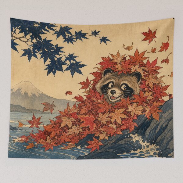Item preview, Leaf Transformation Tanuki - Vintage Traditional Japanese Ukiyo-e Woodblock Print Style designed and sold by bapupa.
