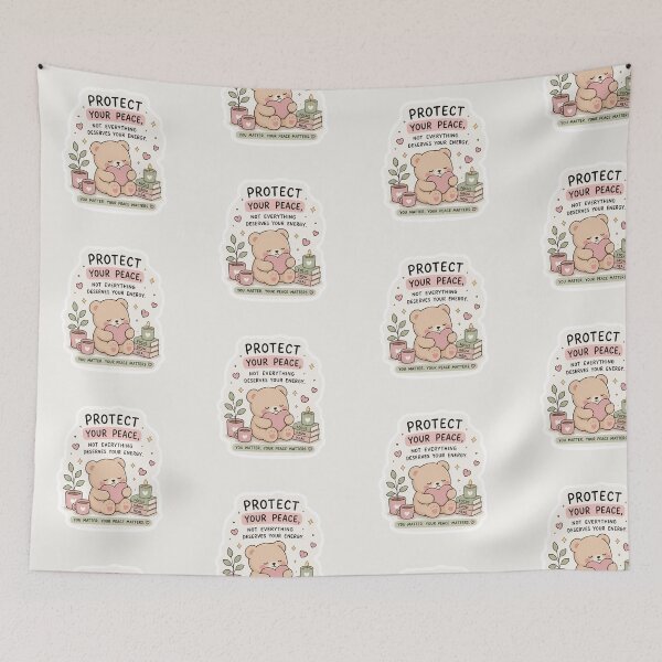 Item preview, Protect Your Peace Sticker – Cozy Self Care Bear Aesthetic designed and sold by Digital_products_0111.