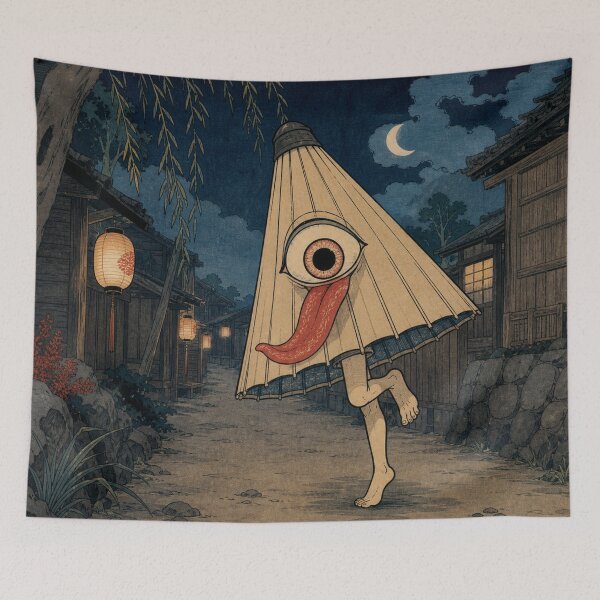 Item preview, Umbrella Yokai - Vintage Traditional Japanese Ukiyo-e Woodblock Print Style designed and sold by bapupa.