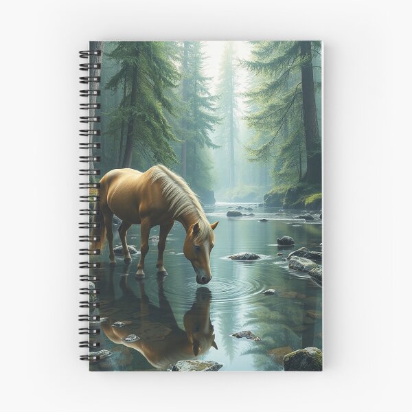 Item preview, Golden Horse Drinking From Peaceful Forest River Reflection designed and sold by IntelliMindDesigns.