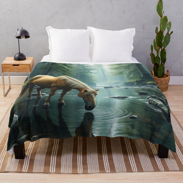 Item preview, Golden Horse Drinking From Peaceful Forest River Reflection designed and sold by IntelliMindDesigns.