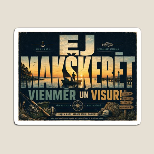 Item preview, EJ MAKŠĶERĒT VIENMĒR UN VISUR — Vintage Fishing Poster (Latvian Headline) designed and sold by Jandedan.