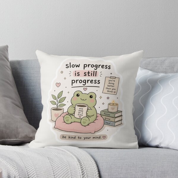 Item preview, Slow Progress Is Still Progress Sticker – Cozy Frog Self Care Aesthetic designed and sold by Digital_products_0111.