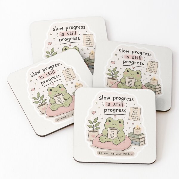 Item preview, Slow Progress Is Still Progress Sticker – Cozy Frog Self Care Aesthetic designed and sold by Digital_products_0111.