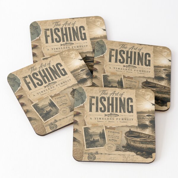 Item preview, THE ANGLER'S COLLAGE — Vintage Fishing Poster (Sepia Lures & Boats) designed and sold by Jandedan.