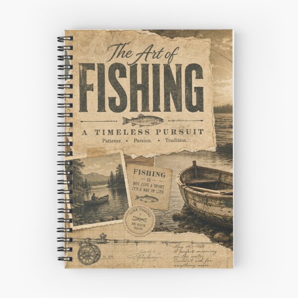 Item preview, THE ANGLER'S COLLAGE — Vintage Fishing Poster (Sepia Lures & Boats) designed and sold by Jandedan.