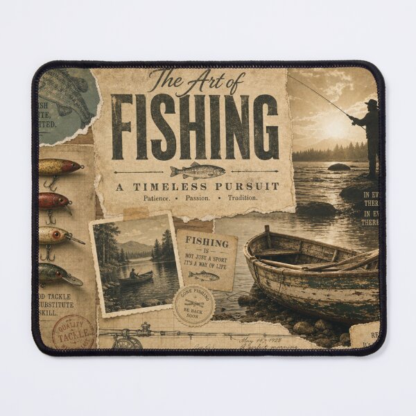 Item preview, THE ANGLER'S COLLAGE — Vintage Fishing Poster (Sepia Lures & Boats) designed and sold by Jandedan.