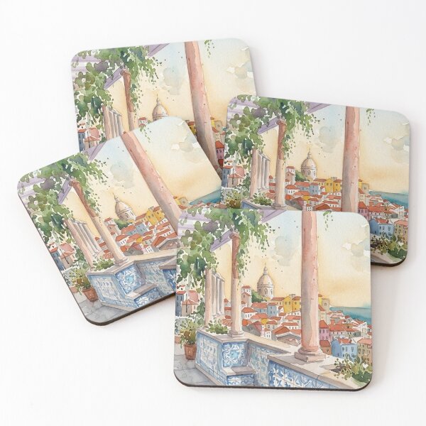 Item preview, Lisbon Watercolor Cityscape Terrace Azulejo  designed and sold by POSTERIOCREW.