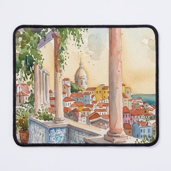 Item preview, Lisbon Watercolor Cityscape Terrace Azulejo  designed and sold by POSTERIOCREW.