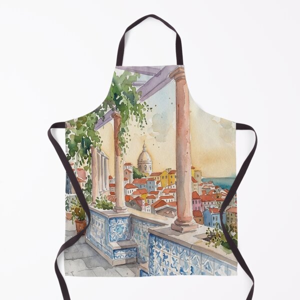 Item preview, Lisbon Watercolor Cityscape Terrace Azulejo designed and sold by POSTERIOCREW.