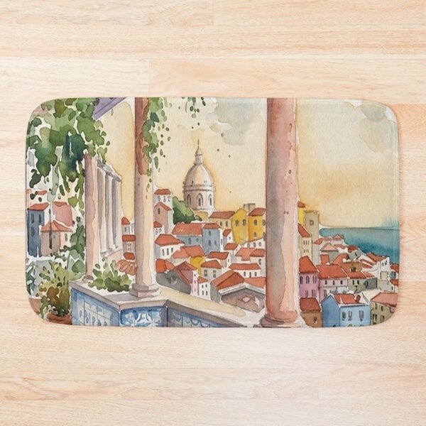 Item preview, Lisbon Watercolor Cityscape Terrace Azulejo  designed and sold by POSTERIOCREW.