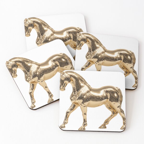 Item preview, Polished Gold Horse Statue Isolated on Transparent Background, Luxurious Golden Stallion Sculpture Side View, Elegant Metallic Equine Figurine designed and sold by Niageadon.