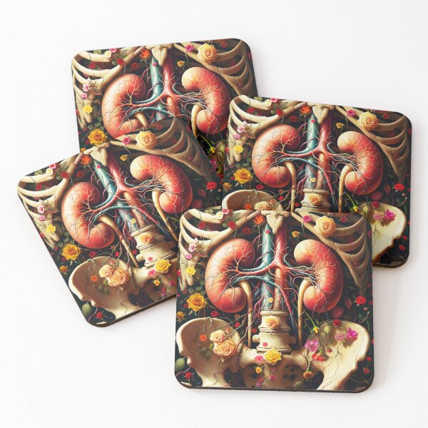 Item preview, Floral Anatomy Kidneys – Fantasy Human Skeleton with Roses Color Veins Design designed and sold by EmeraldeaArt.