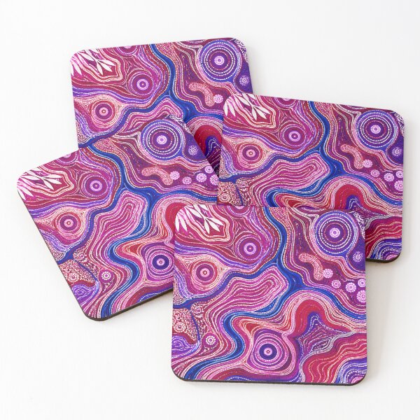 Item preview, Aboriginal Inspired Dot Art - Crimson Pink Blue Water Paths designed and sold by GrinGalore.