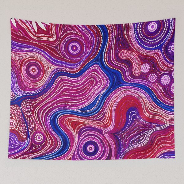 Item preview, Aboriginal Inspired Dot Art - Crimson Pink Blue Water Paths designed and sold by GrinGalore.