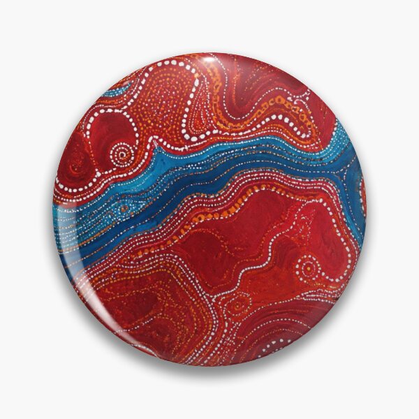 Item preview, Aboriginal Inspired Dot Art - Crimson Lava Blue Water Paths designed and sold by GrinGalore.