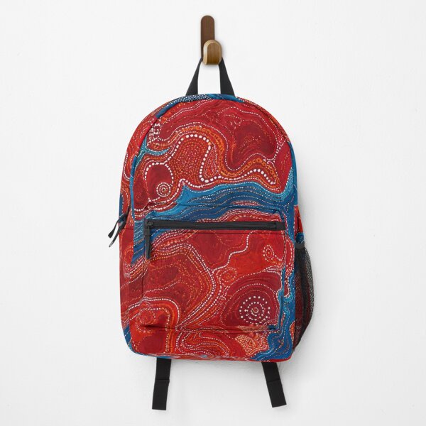Item preview, Aboriginal Inspired Dot Art - Crimson Lava Blue Water Paths designed and sold by GrinGalore.