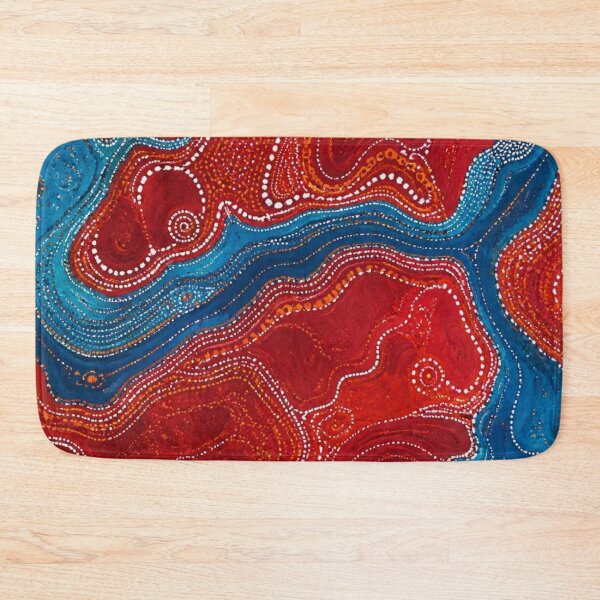 Item preview, Aboriginal Inspired Dot Art - Crimson Lava Blue Water Paths designed and sold by GrinGalore.